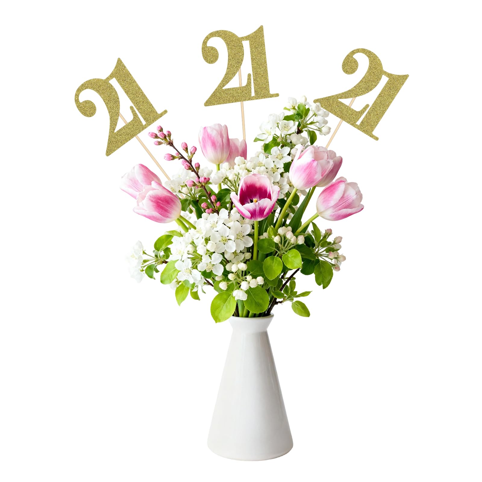 sourcing map 12Pcs 21th Birthday Centerpiece Sticks, Glitter Cupcake Picks Glitter Cupcake Toppers Number Cake Toppers for Birthday Party Anniversary Decoration, Gold