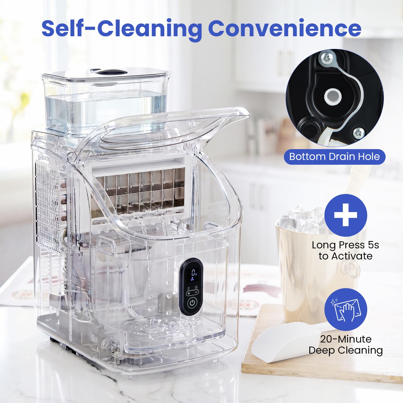 FANTASK Máquina de cubitos de hielo 1,5 l | Ice Maker 15 kg/24 h, 16 cubitos de hielo en 13 min, con temporizador, pala y autolimpieza