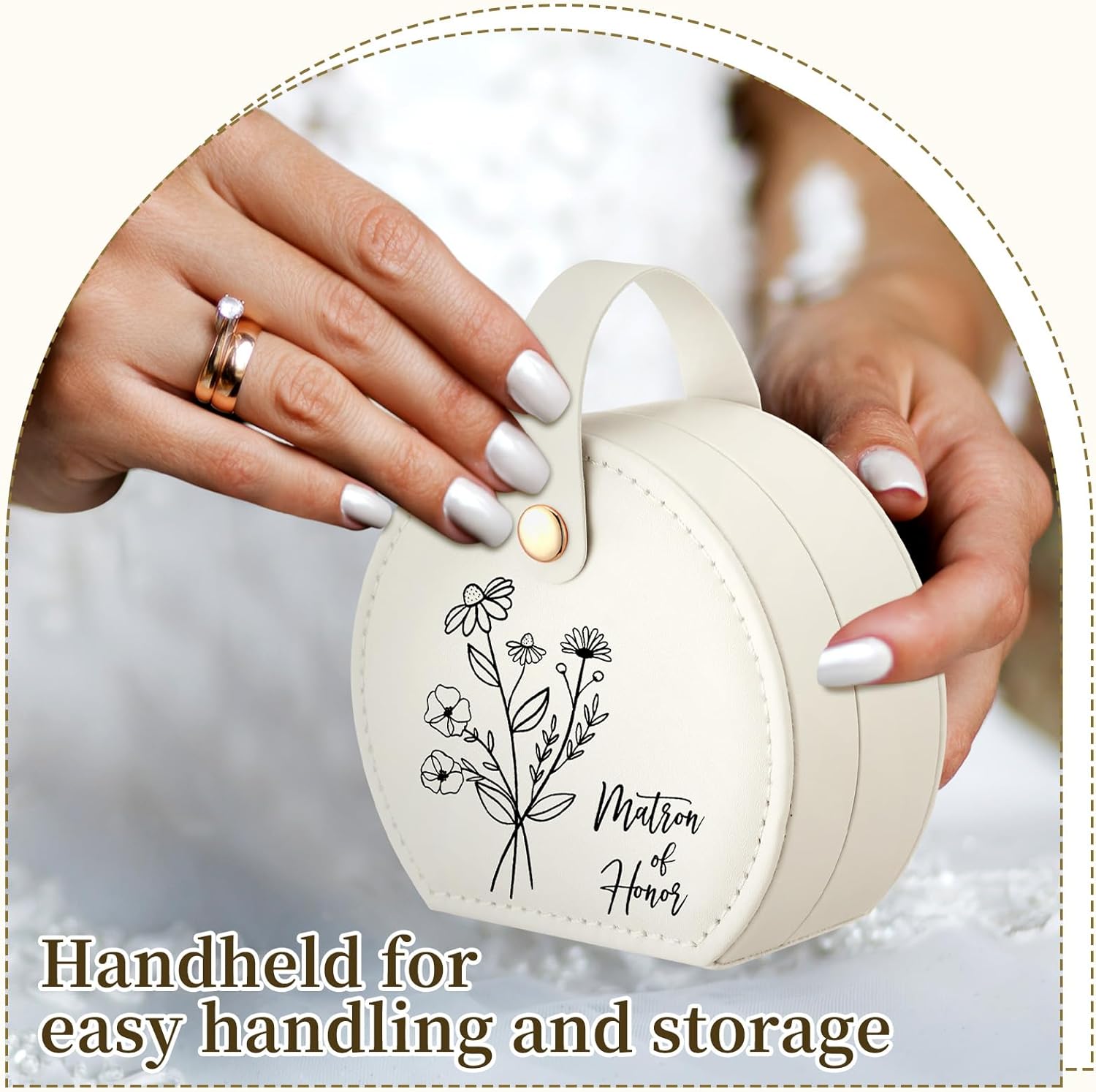 Colingmill 8 Pcs Bridesmaid Proposal Jewelry Gifts Box, Wildflower Half Moon Design with Monogram Jewelry Case for Maid/Matron of Honor Bridesmaids Wedding Gifts