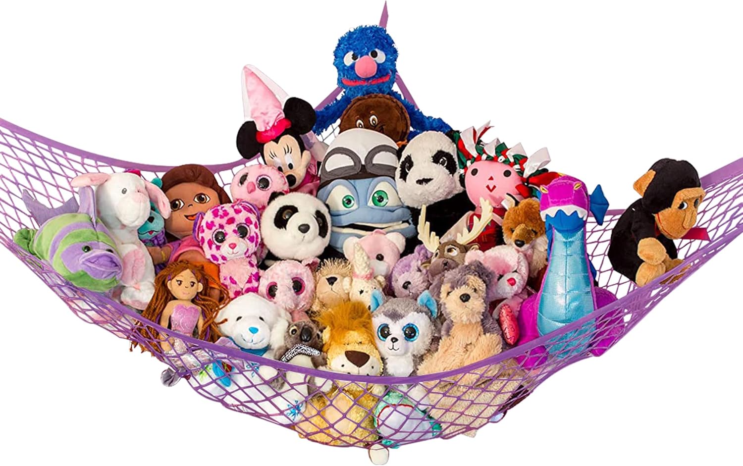 Lilly's Love Stuffed Animal Hammock | Corner Hanging Organizer, Toy Storage, Stuffed Animal Storage Net | Made From Quality Fishing Net, Holds 12lbs | 67"x47"x47" (Party Purple)
