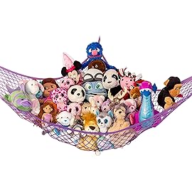 Lilly\'s Love Stuffed Animal Hammock | Corner Hanging Organizer, Toy Storage, Stuffed Animal Storage Net | Made From Quality Fishing Net, Holds 12lbs | 67x47x47 (Party Purple)