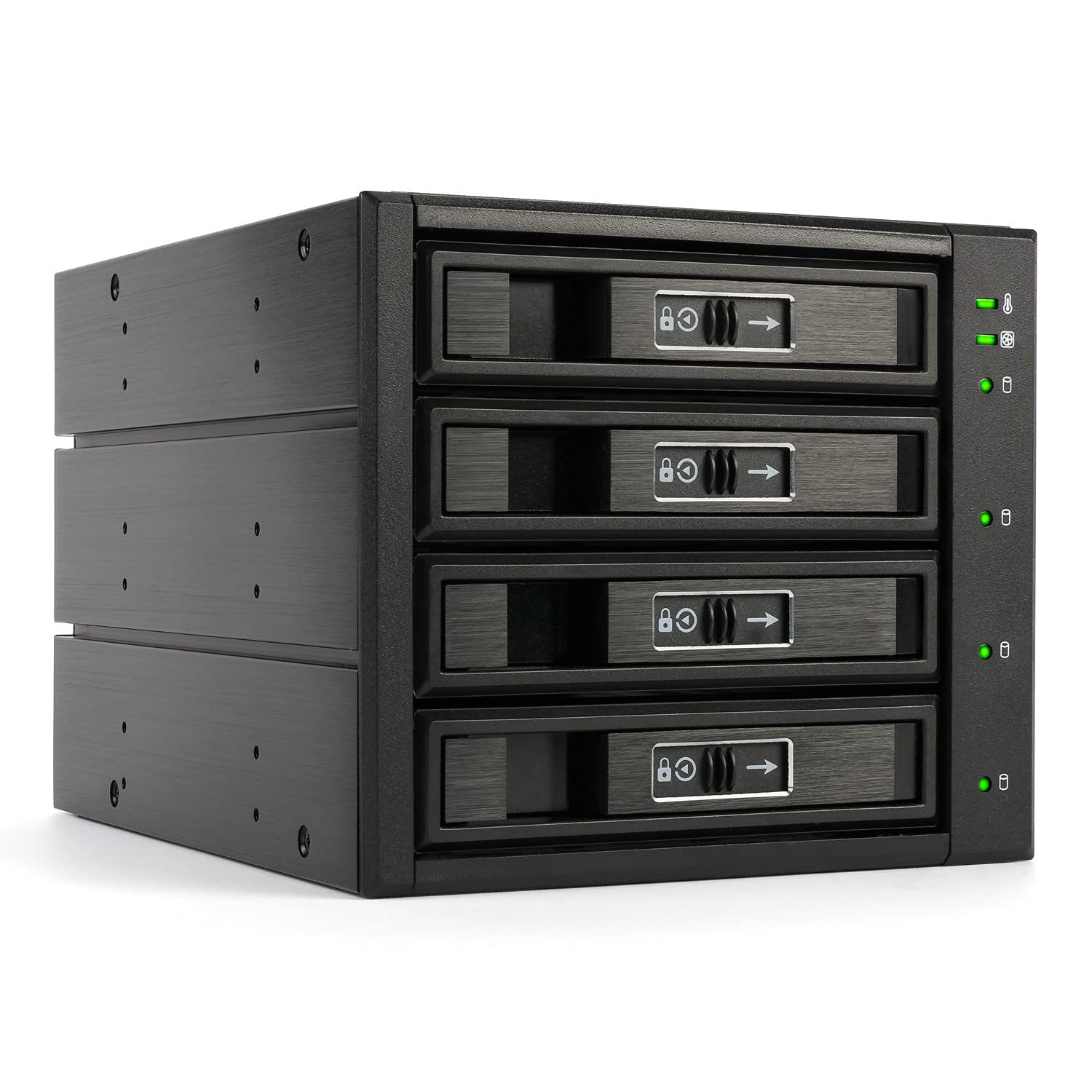 FANTEC 2192 BP-T3141 SAS I,II + SATA I, II, III Backplane do 4X 3,5"/2,5" HDD/SSD w kieszeni 3X 5,25" Z wentylatorem 80 mm z tyłu. Aluminiowa obudowa i przód w kolorze czarnym.