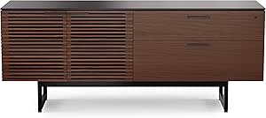 BDI Corridor Office Credenza - 70" Walnut Storage Cabinet With Locking File Drawer & Glass Top