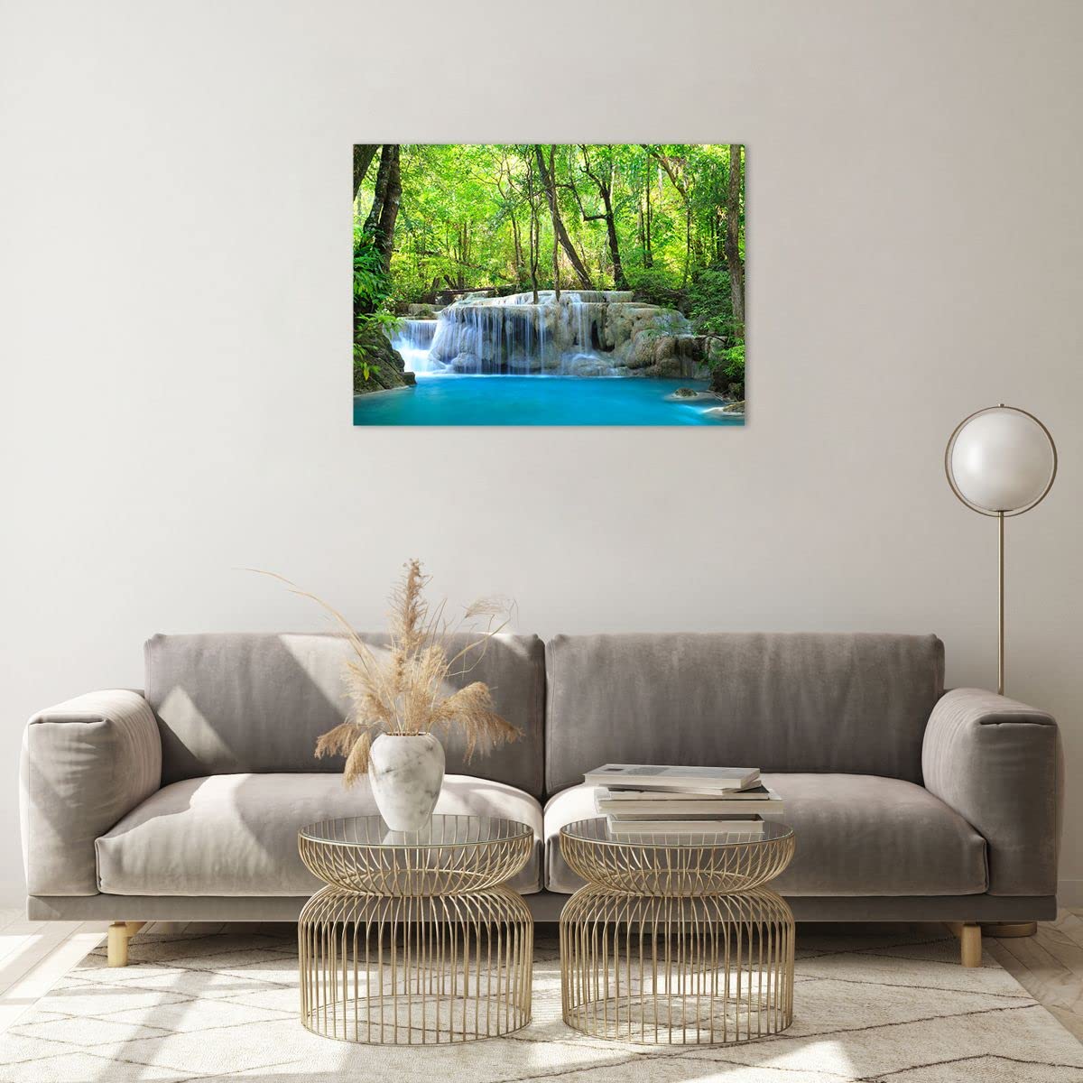 Moderne Impression sur Verre Coucher de soleil Cascade Islande volcan Image Tableau en Verre Decoration Murale 140x50cm Deco Salon Chambre Panoramique Grand XXL Tableaux Decoratifs Art GAB140x50-2963