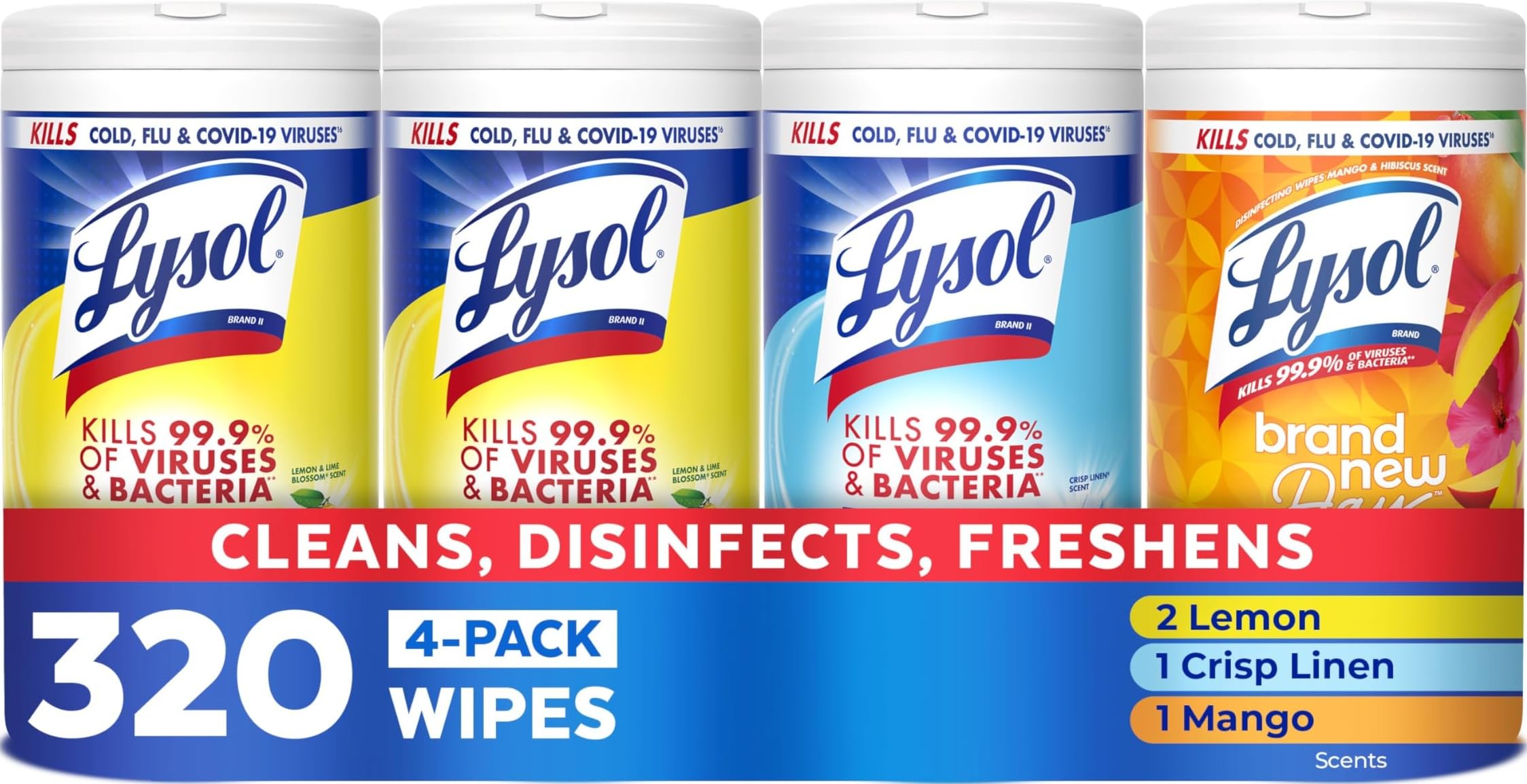 Lysol Disinfecting Wipes, Lemon Mango Linen, 80 ct 4 Pack