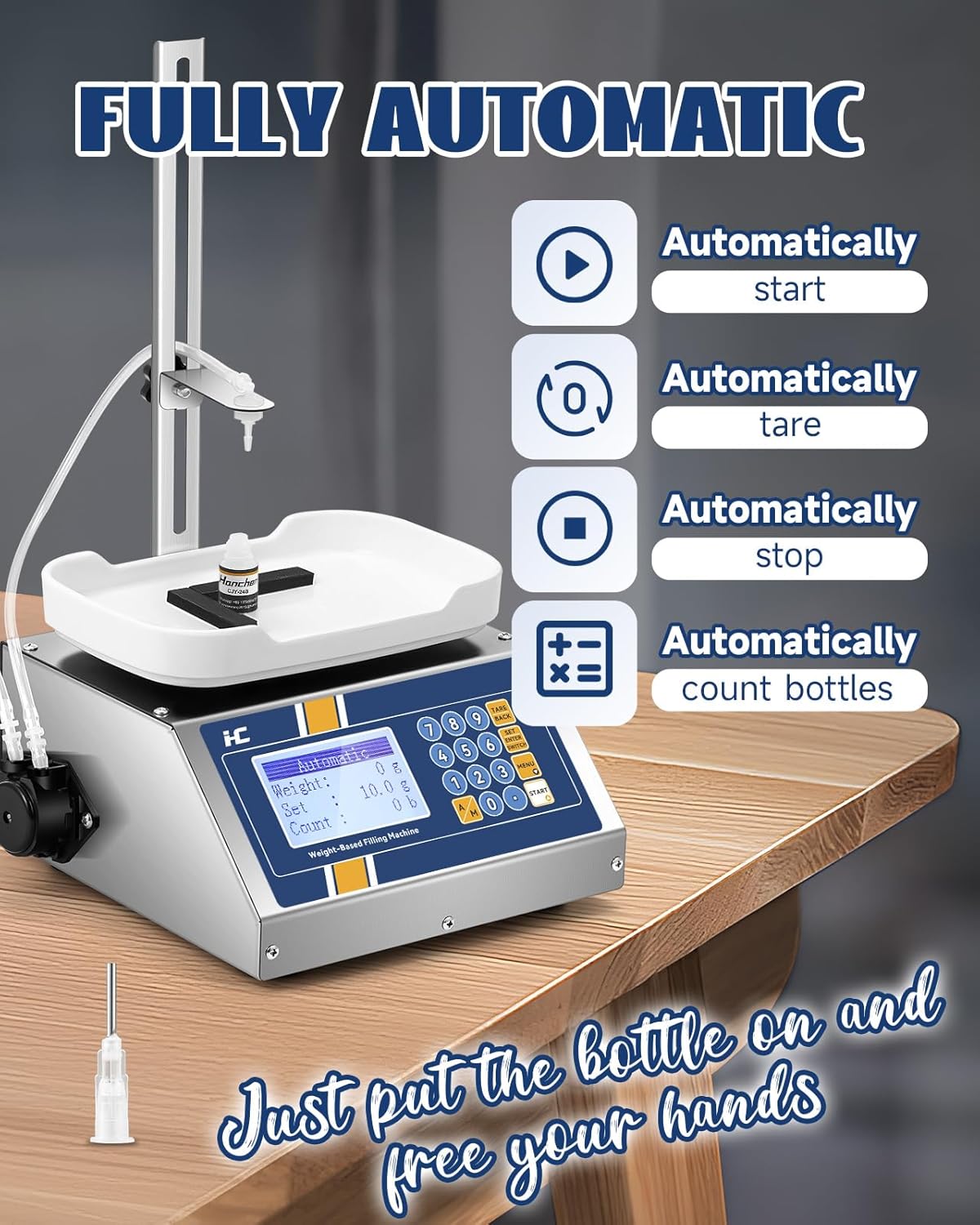 Hanchen Liquid Filling Machine 1-50ml 0.1ml Bottle Filler Machine Peristaltic Pump Weighing Filling Machine for Essential Oil, Oral Liquid, Perfume, Spray Bottle 110V-220V