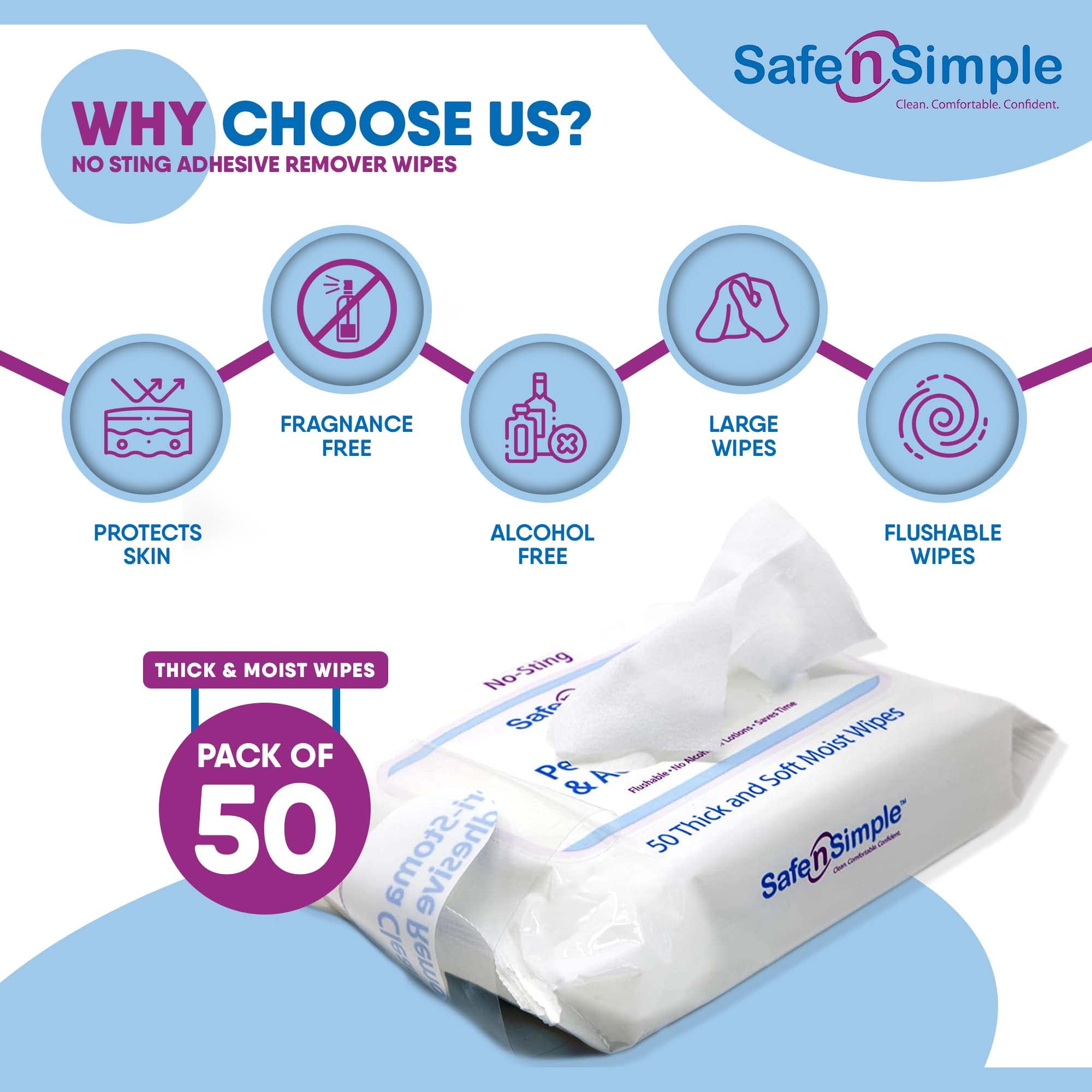 Buy Safe n' Simple Adhesive Remover Wipes, Flushable & Easy to Use No