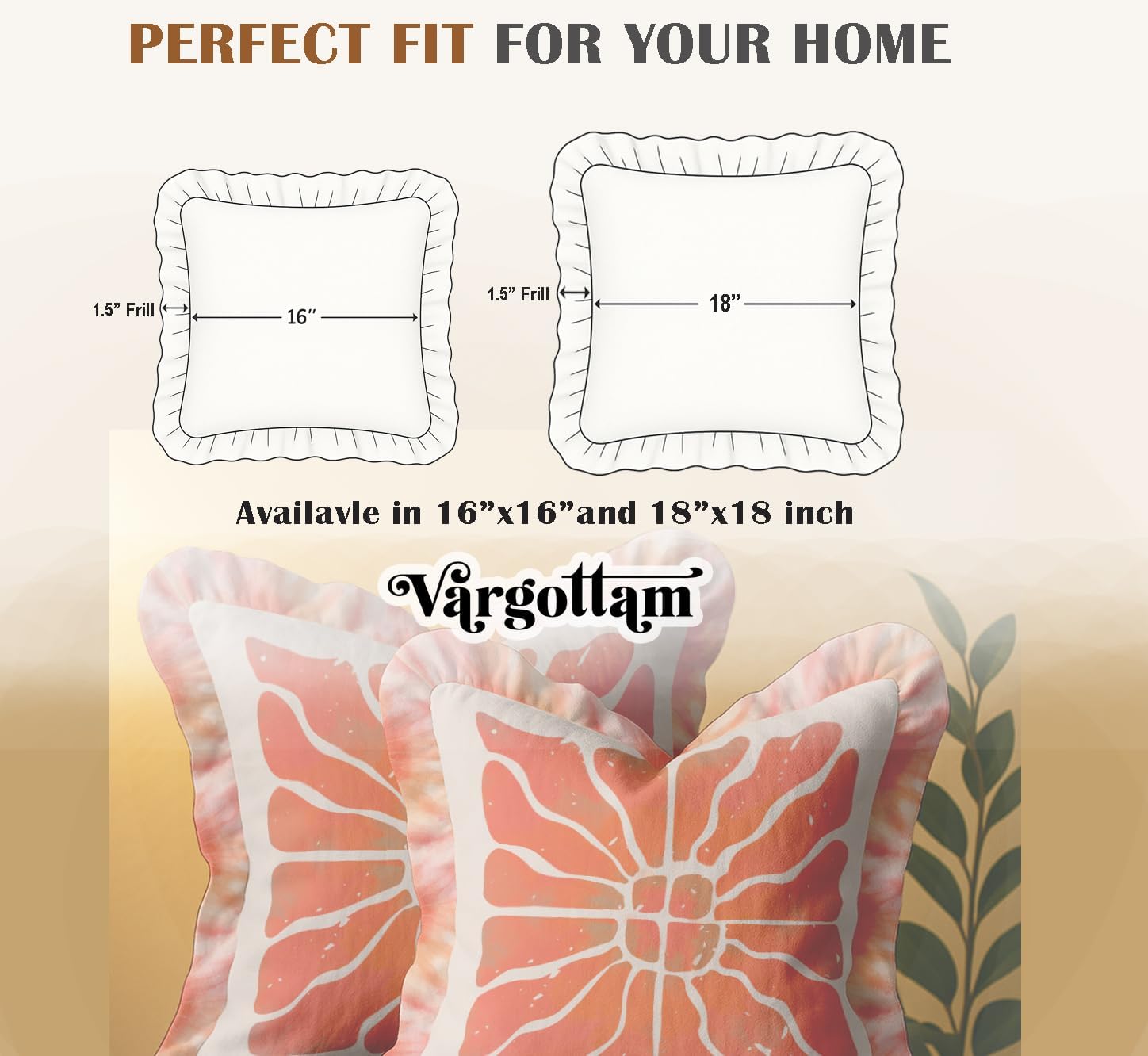 Cotton Twill Frill Cushion Covers 16 Inch Square, Set of 2, Reversible Print, Farmhouse Throw Pillow Covers with Hidden Zipper - Floral Print