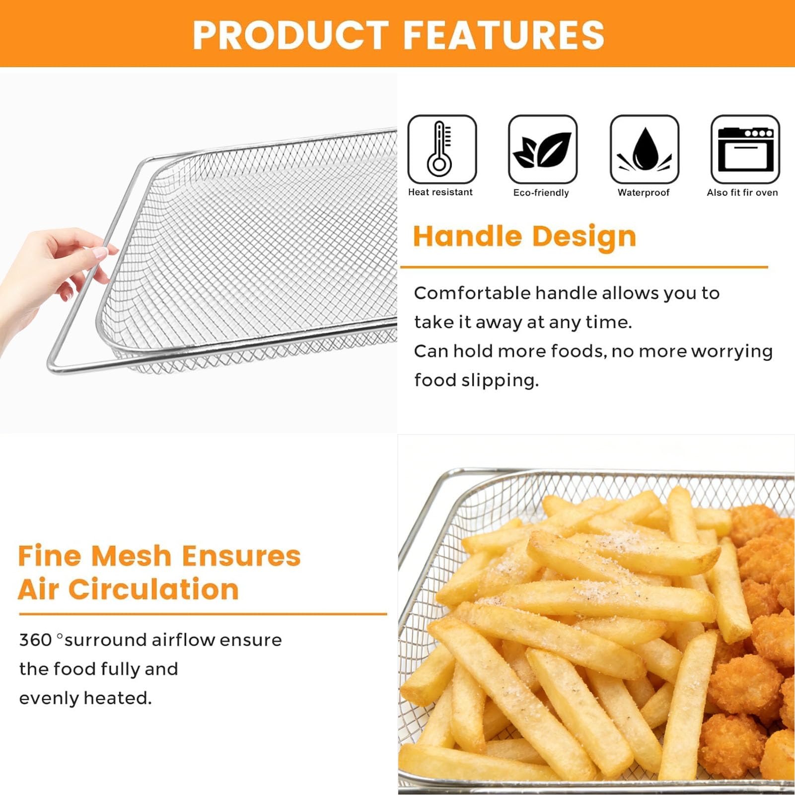 3 PZ Air Fryer Cesto per Breville BOV900BSS Smart Oven Air Fryer Pro, 16.5 "D x 11.8" W x 1.1 "H Food Grade Steel Mesh Baskets Accessori Vassoio per Breville Air Fryer Tostapane Forno