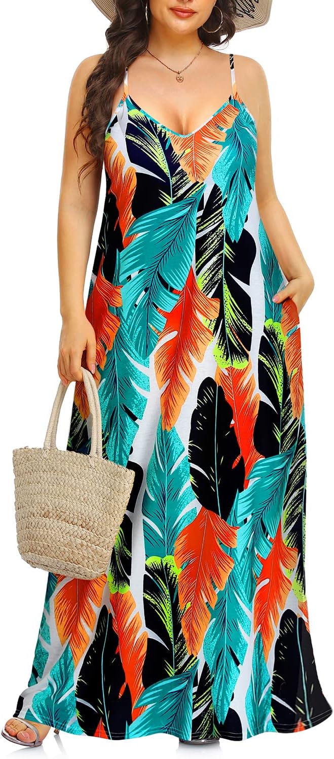 Pinup Fashion Women's Summer Maxi Dress Plus Size Sleeveless Spaghetti Strap Beach Long Dresses