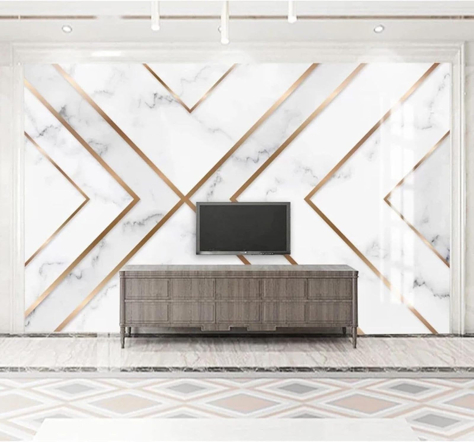 XLMING Creative Gold Accents Geometric Marble Effect Patterns 3D Wallpaper Silky Texture Home Study Office Grey Dining Room Sofa Bedroom Living Room TV Backdrop-250cm×170cm