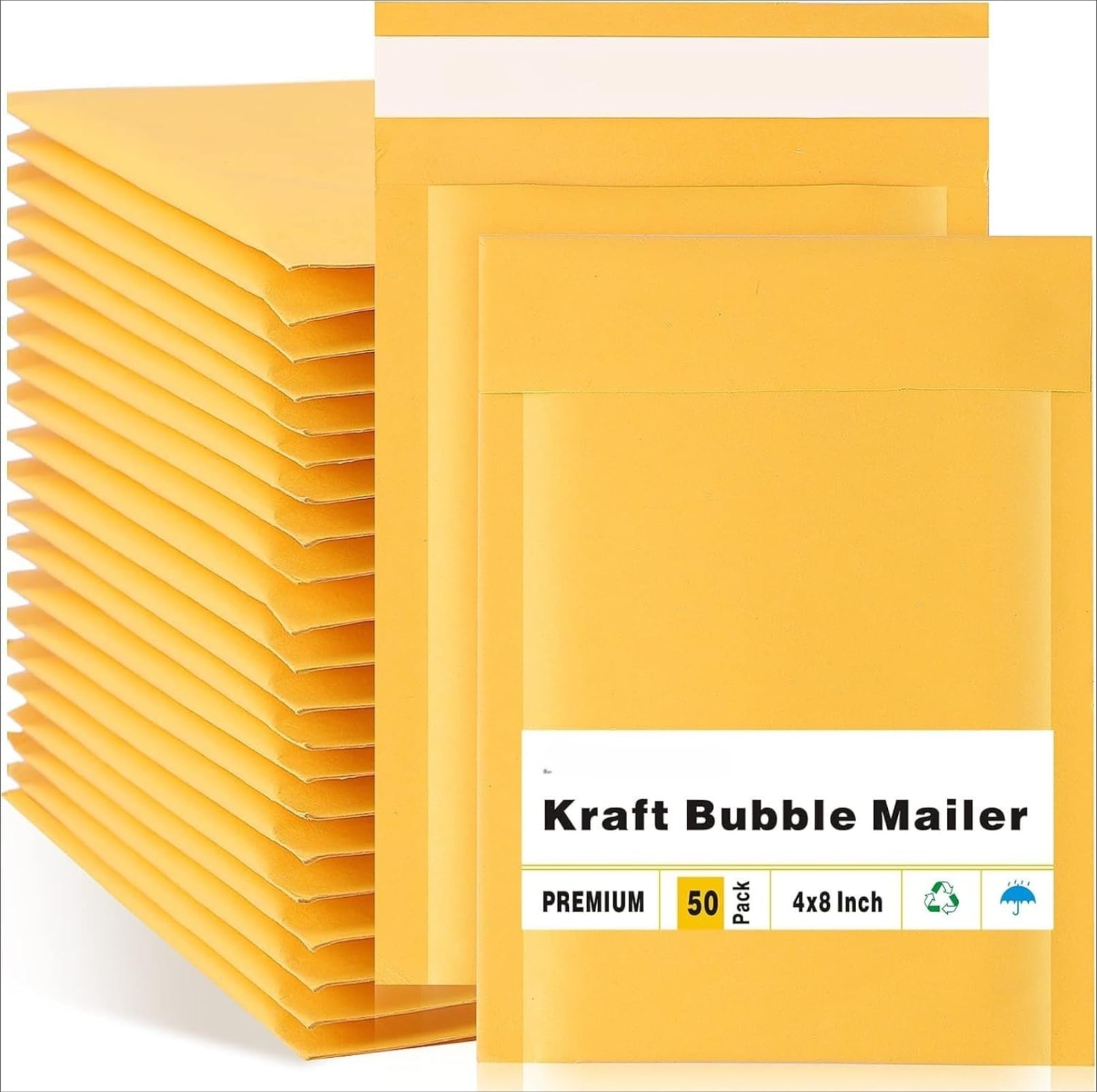Bubble Mailers,50 Pack Padded Envelopes,Waterproof Self Seal Shipping Bags,4x8 Inch,Yellow