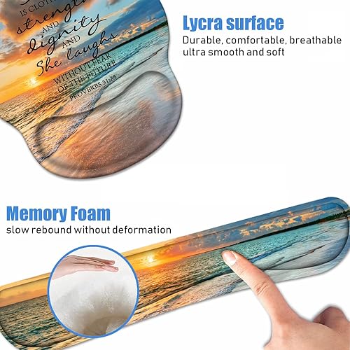 Miniatura 5 de Reposamuñecas para teclado + alfombrilla para mouse con posavasos, base de poliuretano antideslizante, alfombrilla ergonómica para mouse para el