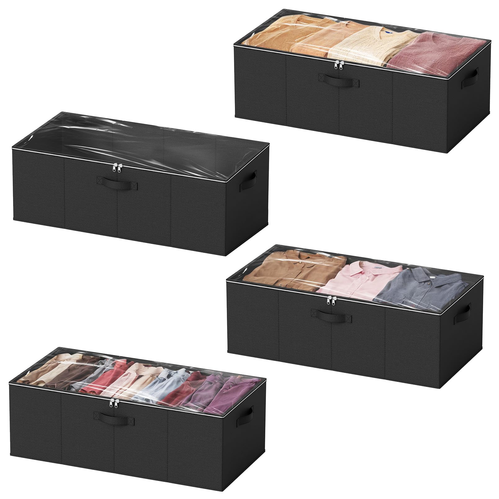 SpaceAid 4 Pack 10" High Under Bed Storage Containers, Large Underbed Storage Organizer Bins with Lids for Bedroom, Dorm, Clothes, Closet Organization, Bed Sheets and Blankets (Black)
