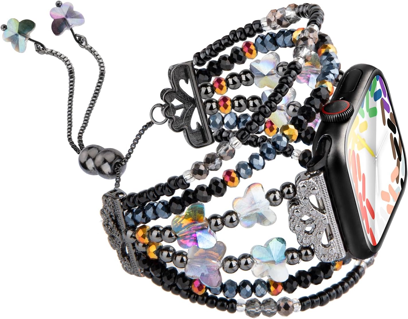 fohuas beaded Bracelet Band Compatible for Apple Watch 38mm 40mm 41mm 42mm 44mm 45mm 49mm, Adjustable Bling Crystal Pearl Beads Handmade iWatch Band Series SE 9 8 7 6 5 4 3 2 1,Elastic Jewelry Bangle Wristband for iphone Watch Women Cute