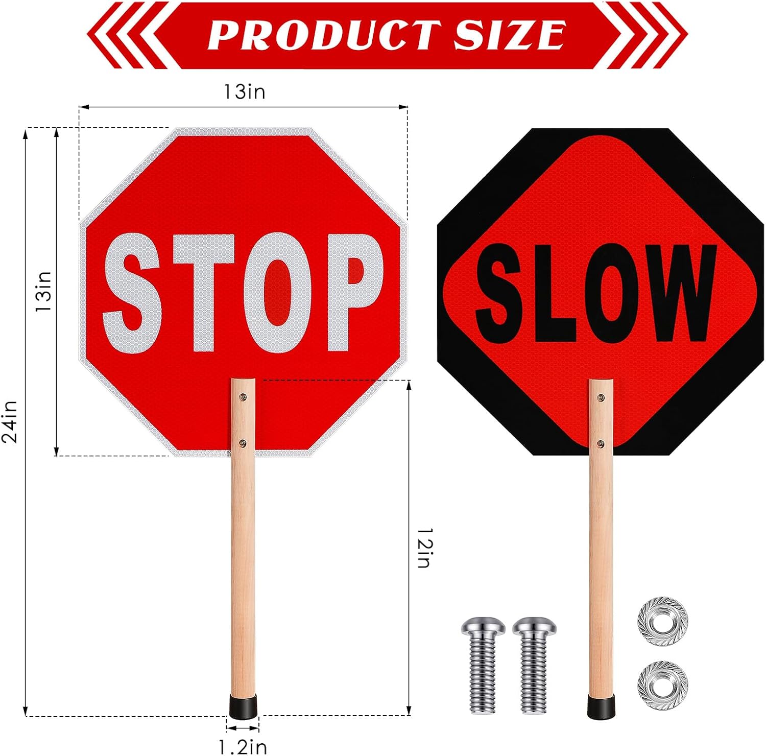 Taiyin 4 Pcs Stop Slow Sign Traffic Warning Reflective 13x13 Paddles Octagon Rust Free Aluminum Crossing Guard with Handle UV Protected Waterproof, Weather Resistant for Flaggers