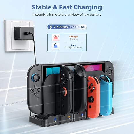 FASTSNAIL Switch Controller Charger for Nintendo Switch 2/1/OLED for Joycon
