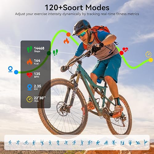 Miniatura 3 de Reloj inteligente con pantalla táctil HD de 1.83 pulgadas con llamadas Bluetooth, 5 ATM impermeable, más de 130 modos deportivos, seguimiento de