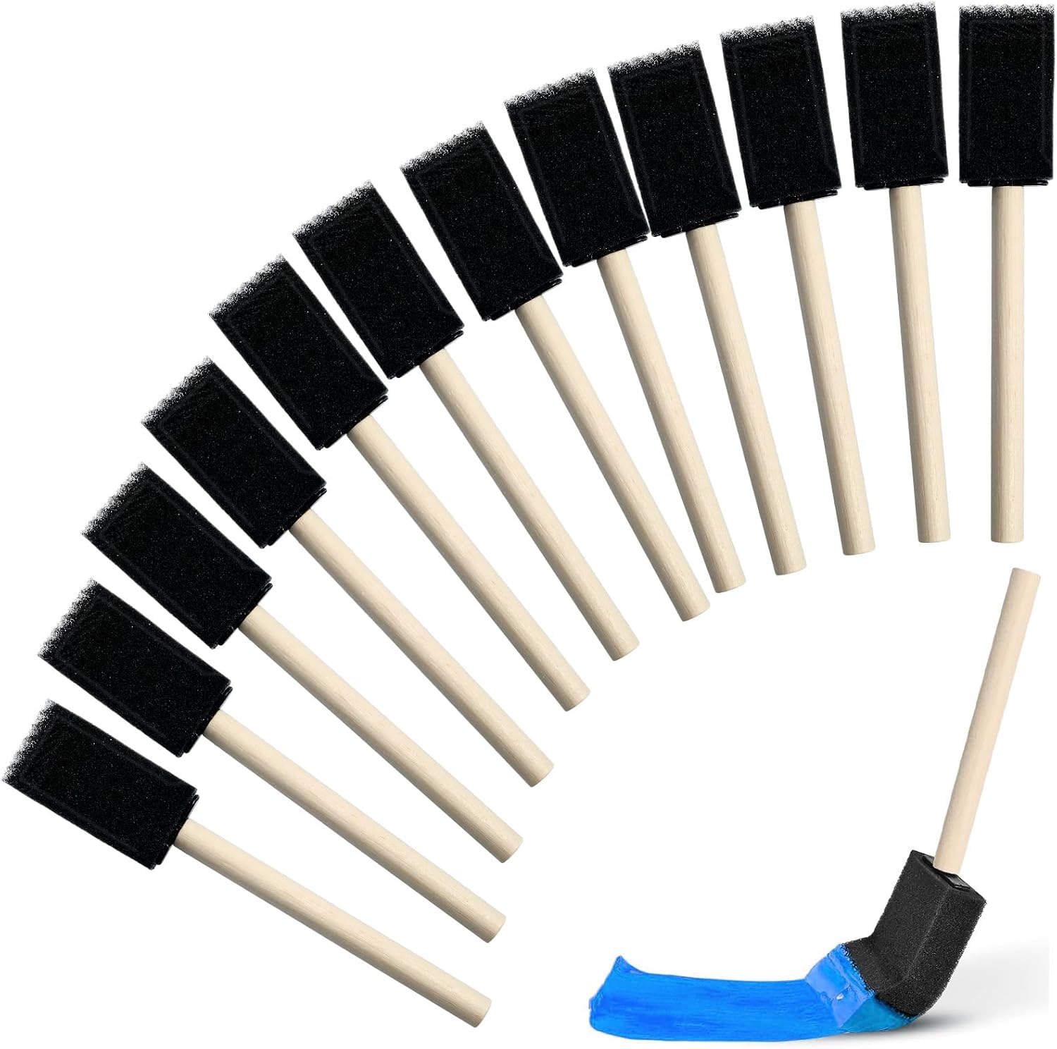 12Pcs Foam Brushes for Painting, Wood Handle Sponge Brushes, 1 Inch Paint Brush for Painting, Staining, Varnishes, and DIY Craft Projects