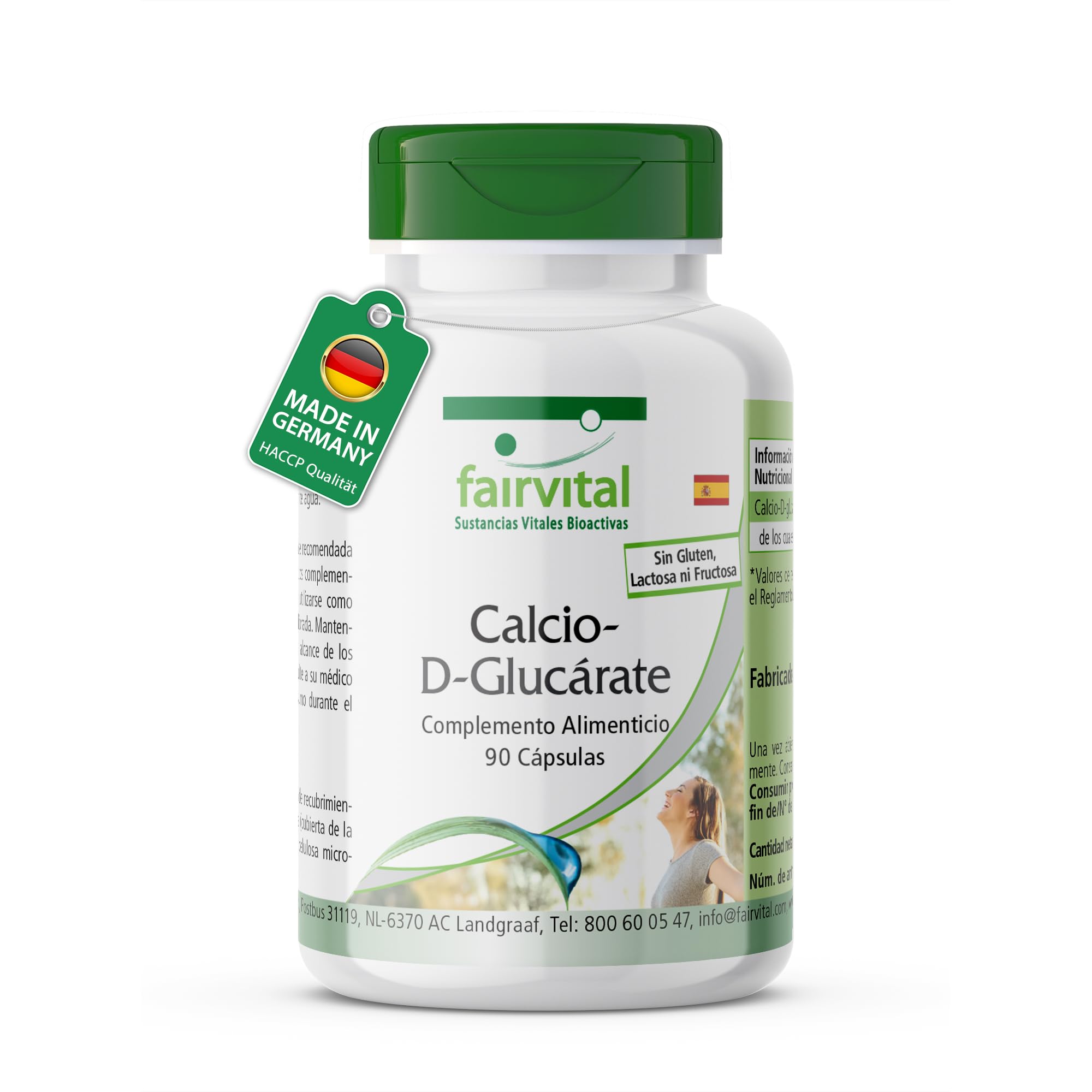 fairvital Glucarato de calcio, 90 cápsulas, 1500mg, de los cuales 195mg son calcio por dosis diaria, calidad certificada y alta dosis, 100% vegano, fabricado en Alemania