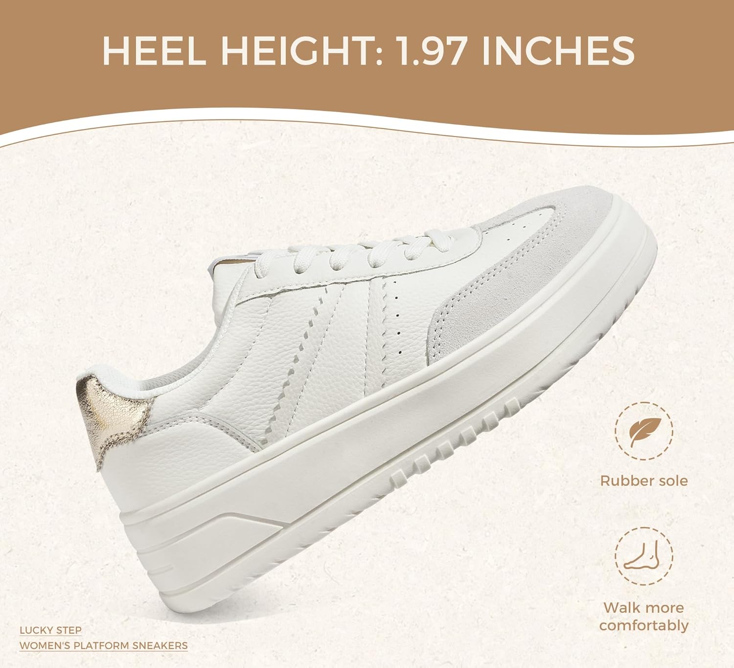 LUCKY STEP Women's Lace Up Platform Sneakers Thick Sole Comfortable Casual Fashion Faux Leather Tennis Low Top Walking Shoes