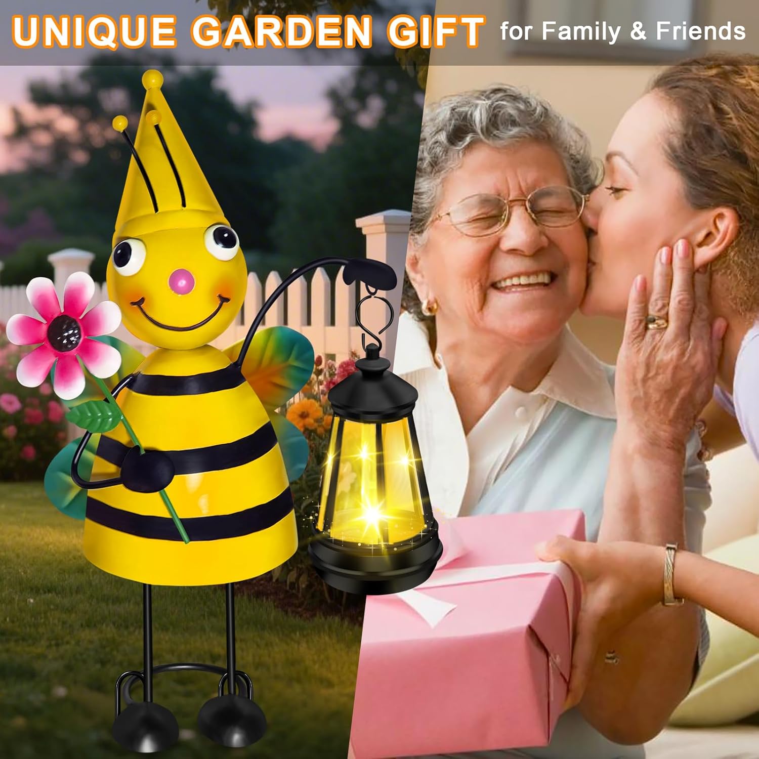 Solar Garden Bee Statue with LED Lantern,14.17 Inch Outdoor Waterproof Bee Figurine Decoration for Patio,Balcony,Yard,Lawn,Birthday Gifts for Women Grandma