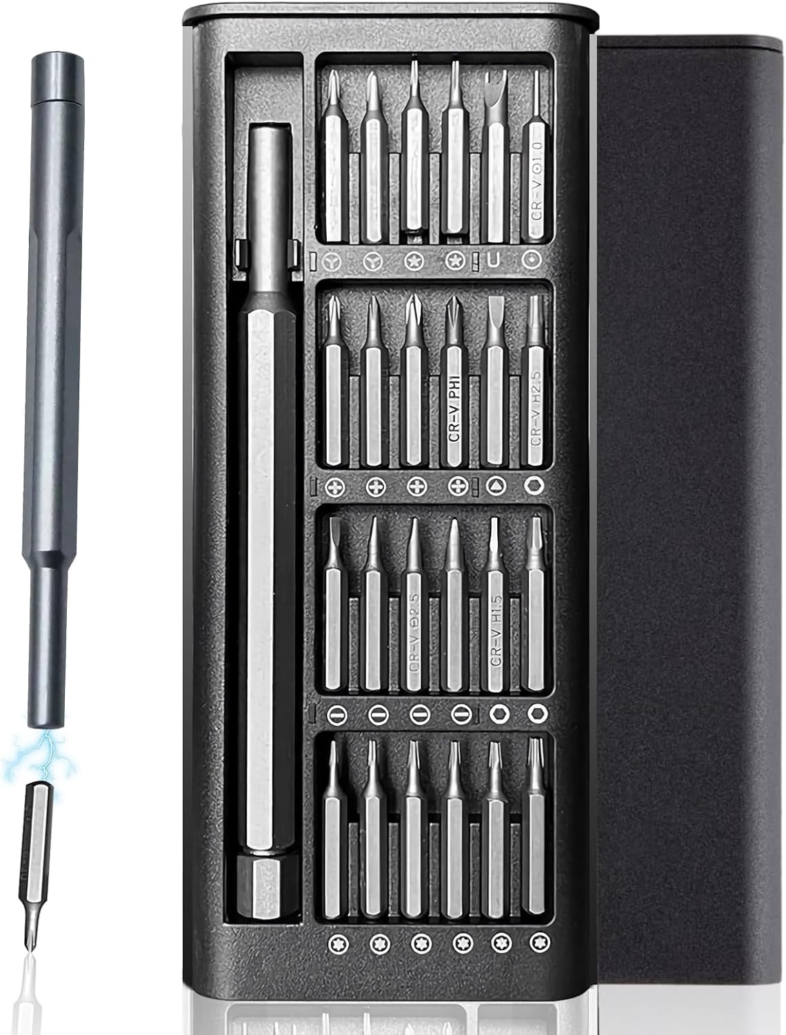 24-in-1 Precision Mini Screwdriver Set with Case Magnetic Repair Tool Kit for Electronics, Phones, Laptops, Watches, Glasses Durable S2 Steel Bits, Compact & Portable Design (Black)