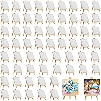 Vista 11 de Mimorou Paquete de 32 mini lienzos con caballete para pintar pequeños paneles de lienzo estirados, paquete con caballete de madera resistente