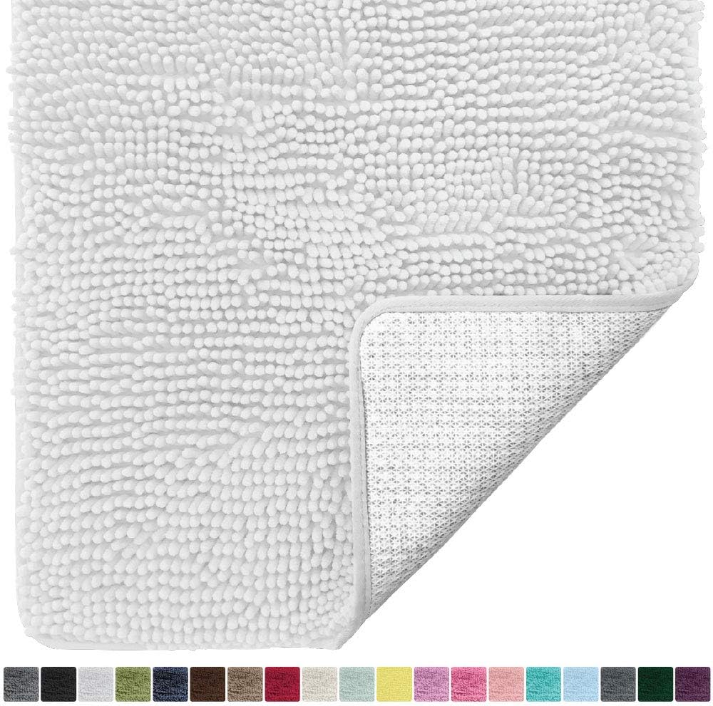 Gorilla GripBath Rug Mat 70x24, Thick Soft Absorbent Chenille, Rubber Backing Quick Dry Microfiber Mats, Machine Washable Rugs for Shower Floor, Bathroom Runner Bathmat Accessories Decor, White