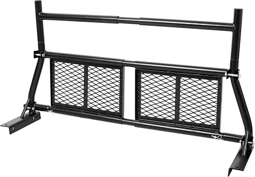 ZenithX Adjustable Steel Pickup Truck Headache Rack - Black Mesh Window Protector, Heavy-Duty Bed Frame Back Rack for Cargo Safety