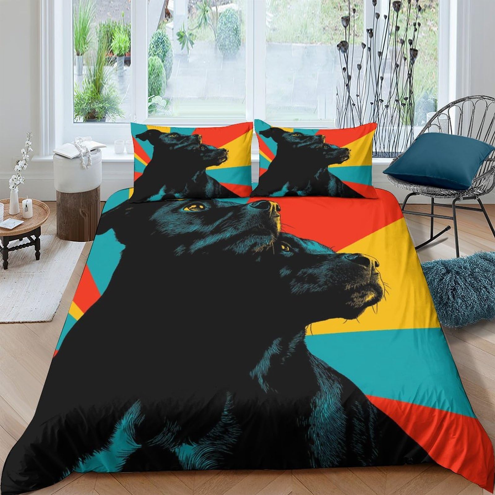 Housse de couette chien 135x200 microfbre avec taie d'oreiller lit single