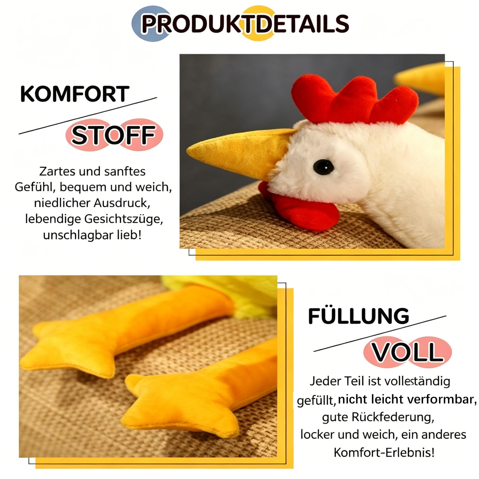 Huhn Kuscheltier XXL, Hähnchen Ausgestopft Plüschkissen, Simuliertes Tier Hühner Plüschtier, Weiches Tier Mutter Huhn Plüschpuppen, Hühner Spielzeug für Jungen Mädchen Geschenke (130cm,Weiß)
