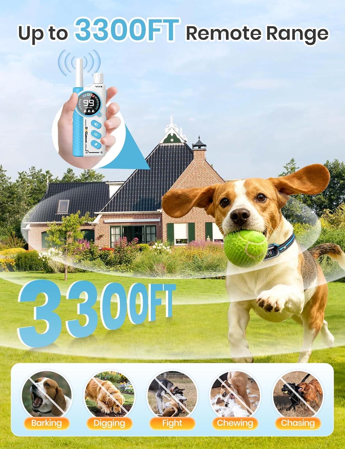 Smart 2-in-1 Dog Shock and Bark Collar - AI Anti-Misoperation, 3300FT Remote Training Collar, IPX7 Waterproof, 4 Modes (Tone, Vibration, Safe Shock, Auto Anti-Bark) for Dogs