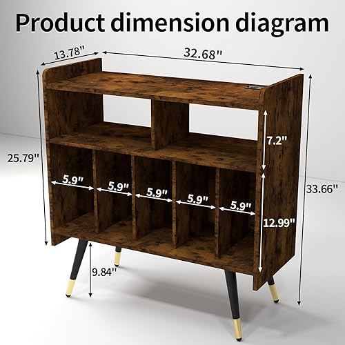 Miniatura 3 de Soporte grande para tocadiscos, armario de almacenamiento de discos de vinilo con toma de corriente, mesa de tocadiscos con capacidad para hasta 350