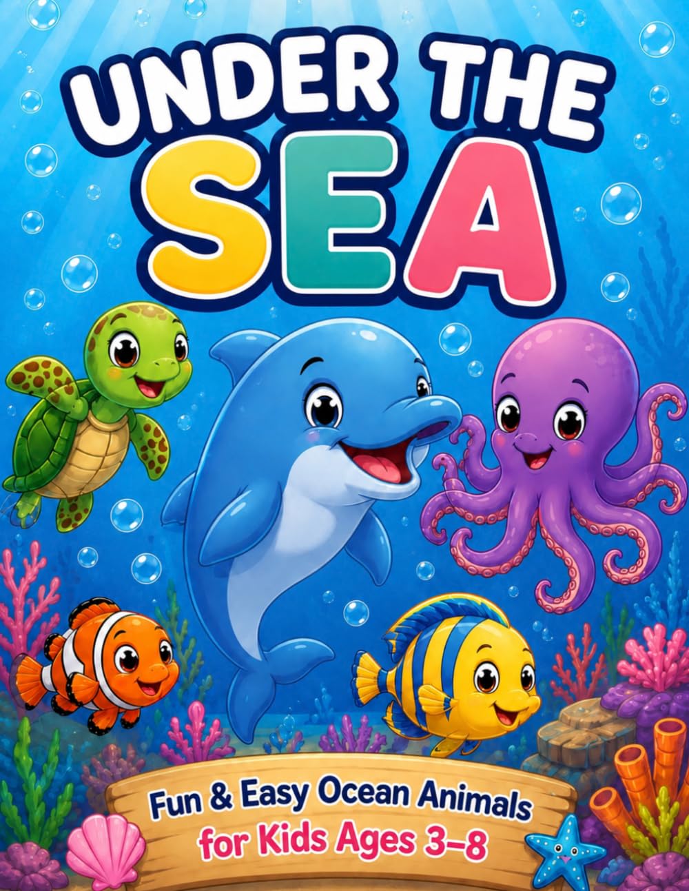Under The Sea: Cute Ocean Animal Coloring Book for Kids Ages 3-8