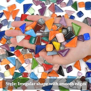500g Irregular Mosaic Tiles Arts and Crafts - Mixed Color Crystal Mosaic Glass Pieces Colourful Glitter Glass Stone for Craft Bathroom Kitchen Home Decoration DIY Art Projects
