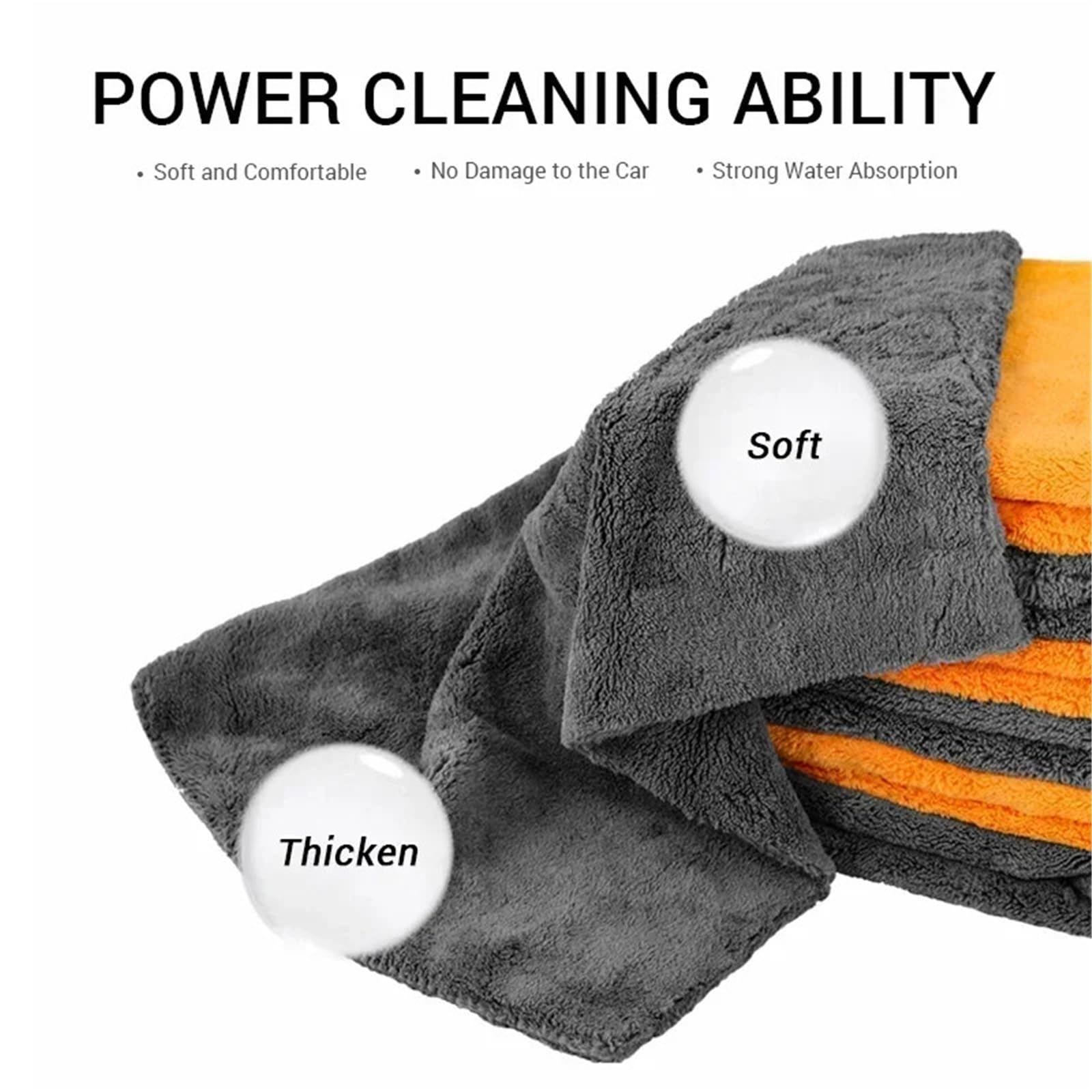 Toallas gruesas de microfibra para coche, felpa suave, superabsorbentes, sin bordes, para lavado de coche, toallas de secado (naranja, 9 piezas)
