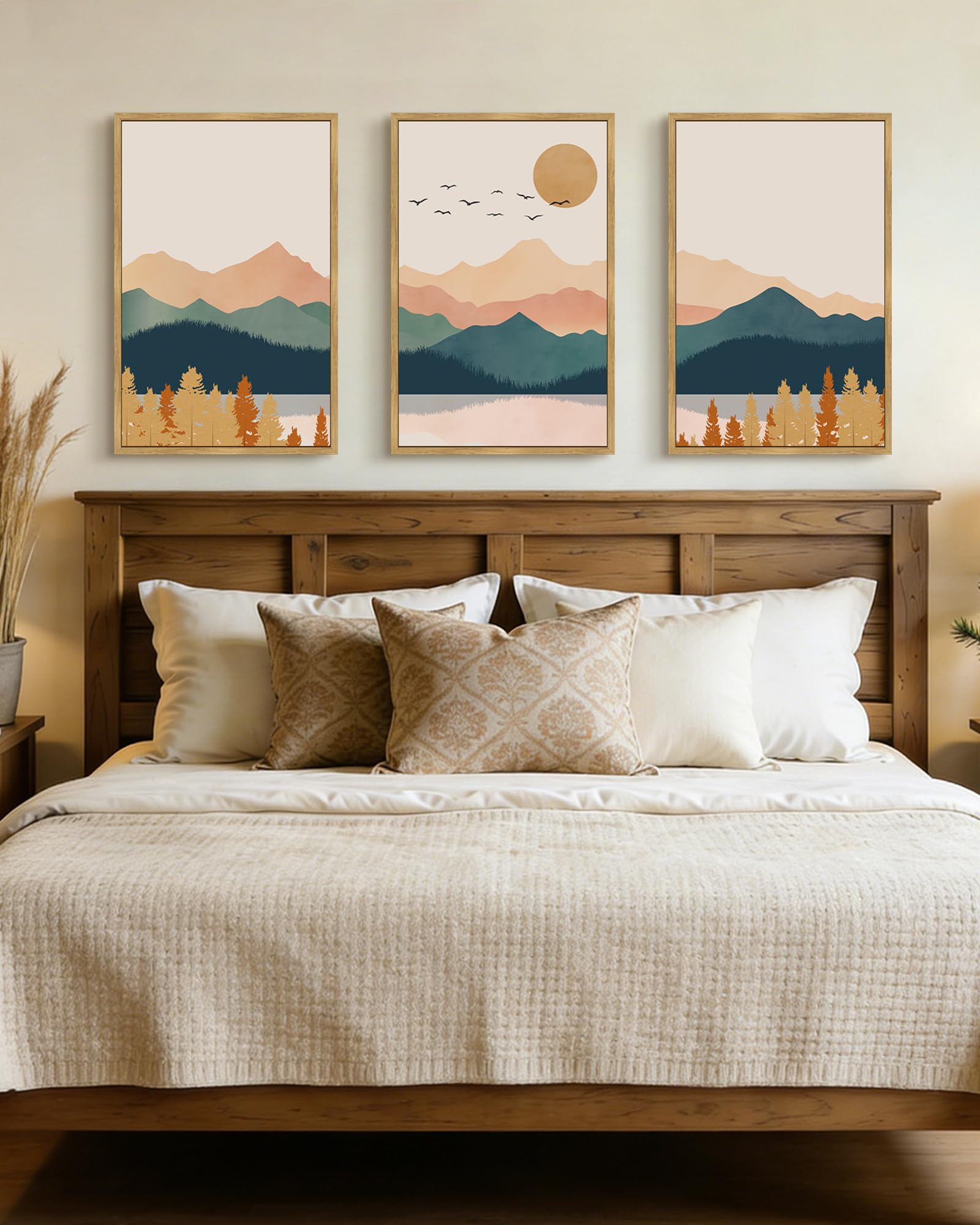 Photo 1 of PHOPAGO Mountain Range Landscape Wall Art 16x24in Natural Framed