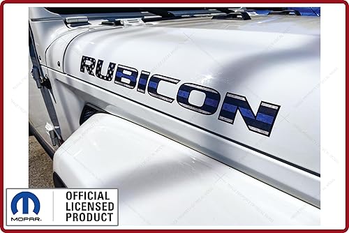 Miniatura 2 de Decal Mods Rubicon Hood Graphic Decals Stickers fits Jeep Wrangler JK Rubicon (2007-2018) Distressed US Flag Thin Blue line wBlack Outline (Set of