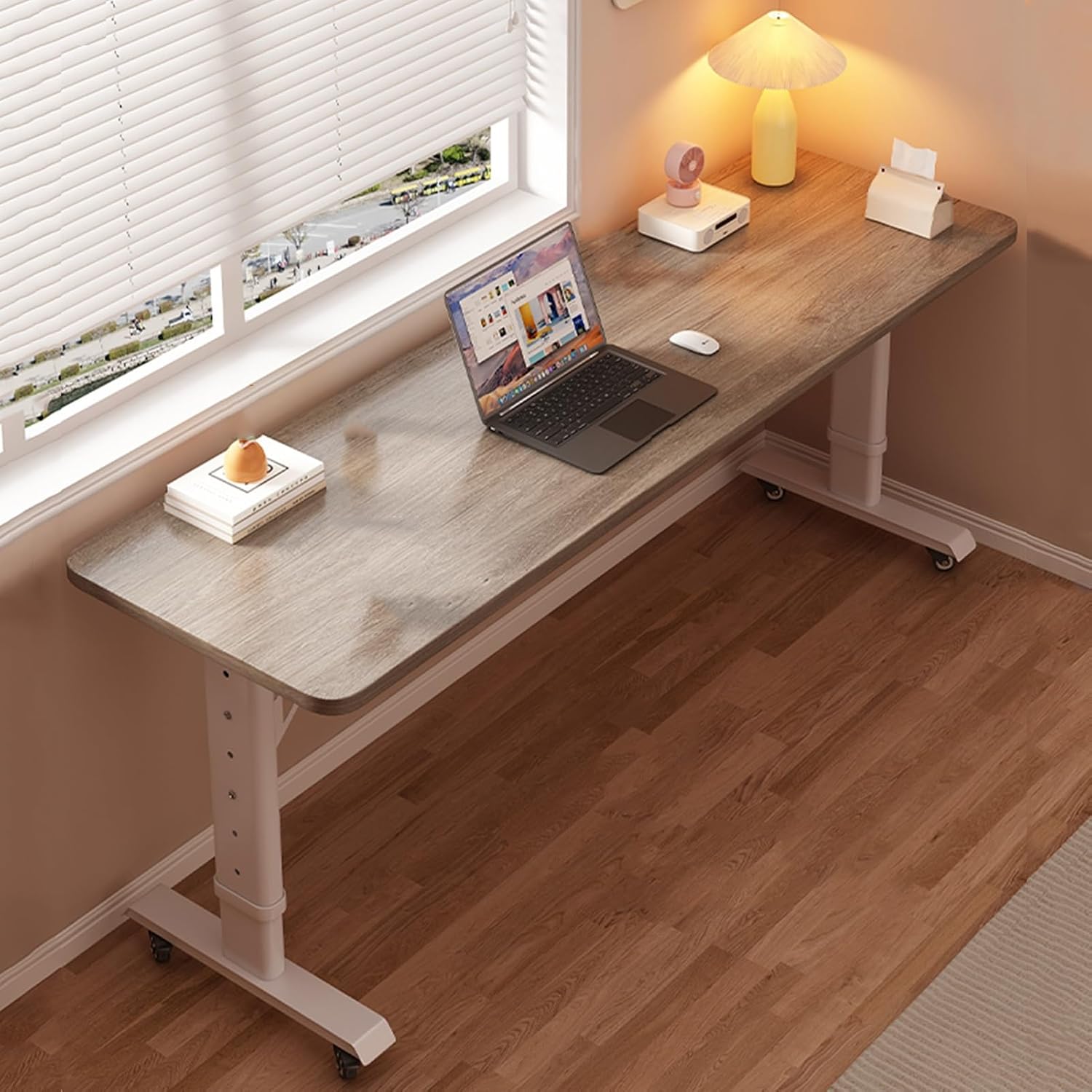 YVYKFZD Overbed Table with 360° Wheels, Bedside Table Adjustable Height, Portable Over Bed Table, Rolling Medical Over Bed Desk for Elderly, Hospital Patients, Home (Color : Warm White, Size : 47.2”