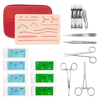 Variety Suture Complete Kit for Training & Practice 31 Pieces, Includes Practice Pad with Pre-Cut Wounds, Tools & Instruments, Suture Thread & Needle, Medical & Nursing Student Training Pack