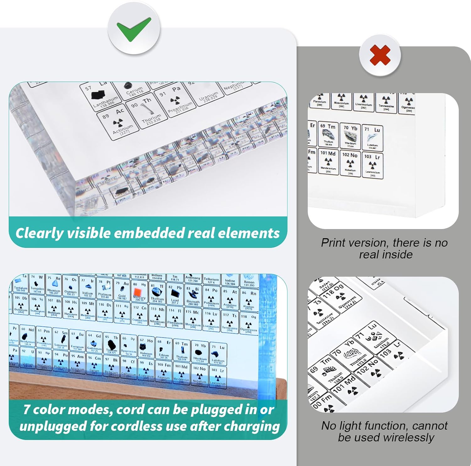 Bilomiy Periodic Table with 83 Real Elements Sample Inside, Acrylic Stand Real Chemical Element Periodic Table Teaching Tools, Gift for Science Enthusiast, Kids, Students, Teachers