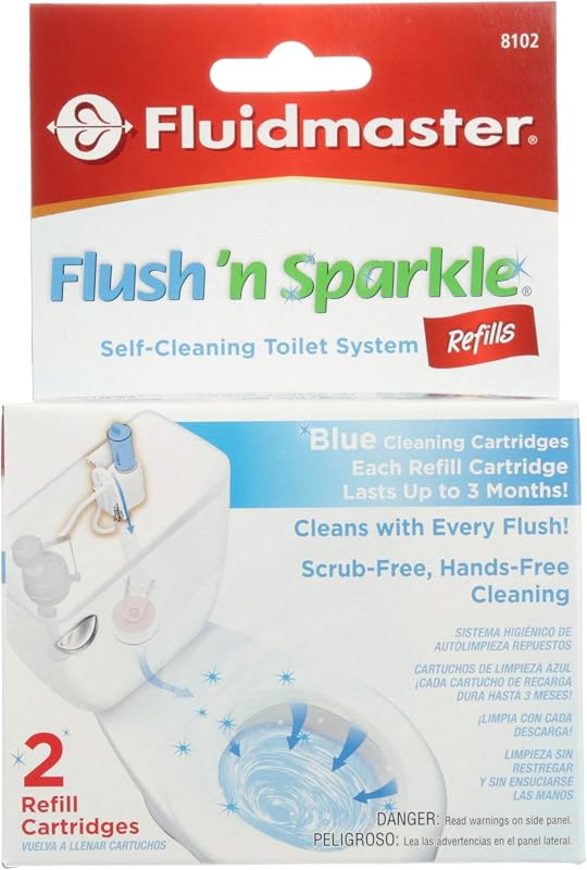 Fluidmaster 8102P8 Flush 'n Sparkle - Recambios para sistema de limpieza automática de inodoros, versión mejorada azul, 2 unidades (paquete de 8)