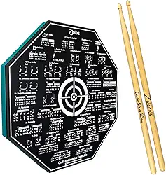 Kit Pad Estudo Bateria Praticável 8 Polegadas Ou 20cm Rudimentos Essenciais + Par de Baquetas Classic Series Zaidan's By Spanking (7A)