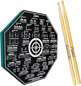 Kit Pad Estudo Bateria Praticável 8 Polegadas Ou 20cm Rudimentos Essenciais + Par de Baquetas Classic Series Zaidan's By Spanking (7A)