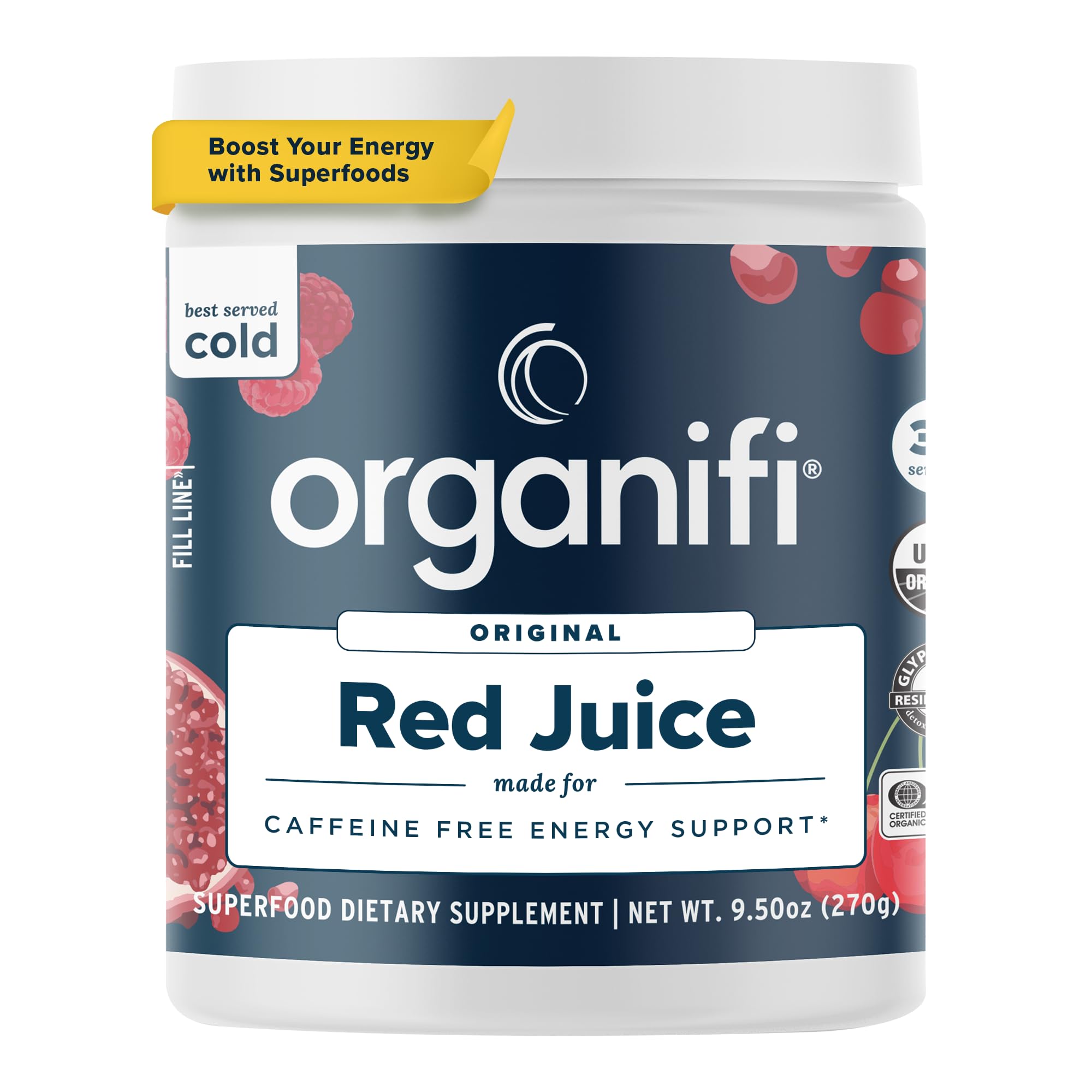 Organifi Suplemento Fitoterápico em Pó com Beterraba, Cordyceps, Rhodiola e Reishi, 30 porções, 280 g