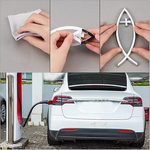 Miniatura 4 de SUPERFINDINGS 3 calcomanías de plástico ABS plateado con diseño de pez de Jesús, 5.5 x 1.8 pulgadas, 3D, calcomanía para coche, emblema, Dios