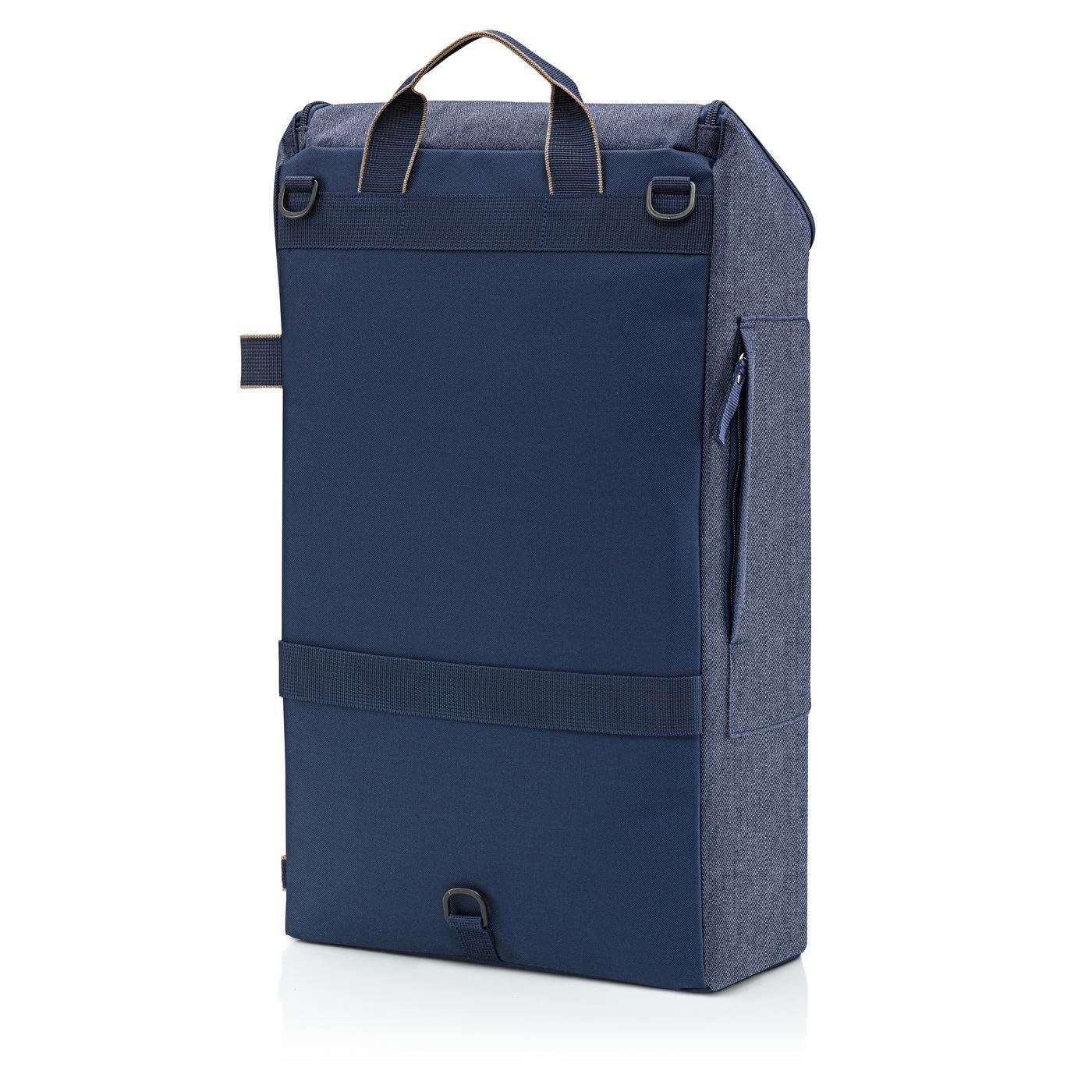 reisenthel citycruiser Set (Rack + Bag) Tasche herringbone dark blue + Rack Black - Praktische Einkaufstasche mit Mehreren großen Fächern - Wird mit dem Gepäckträger als Set verkauft