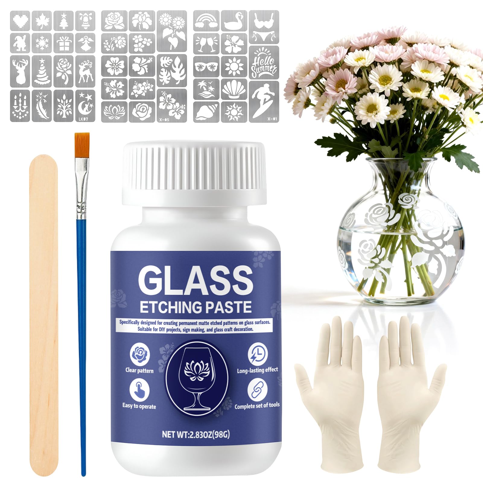 Pasta Acidificante per Vetro, 80g Pasta Caustica per Vetro, Crema Acidante per Satinare Creazioni Personalizzate Adatto per Vetreria, Vetrate, Specchi,Set di Utensili Completo