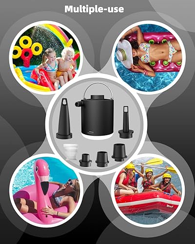 Miniatura 8 de Bomba de aire para inflables, bomba de aire eléctrica con luz de campamento, bomba infladoradefladora recargable por USB con 5 boquillas para camas